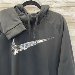 Nike Mens XXL Hoodie Black Graphic Fleece Big Swoosh Dri-Fit Activewear Logo